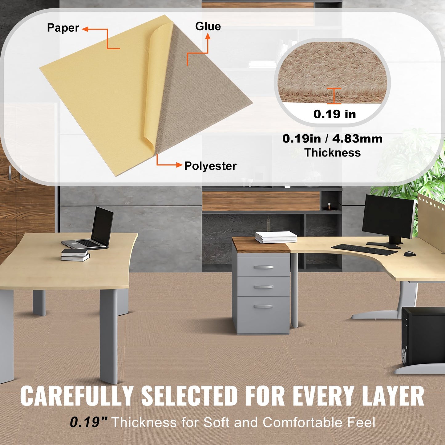 Carpet Tiles Peel and Stick, 18" x 18" Square Self-Adhesive Carpet Floor Tiles, Soft Padded Rugs, Easy Install DIY for Bedroom Living Room Indoor Outdoor (10 Tiles, Light Brown)