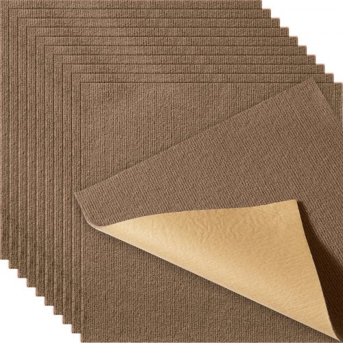 Teppichfliesen zum Abziehen und Aufkleben, 45,7 x 45,7 cm, quadratisch, selbstklebende Teppichbodenfliesen, weich gepolsterte Teppiche, einfache DIY-Installation für Schlafzimmer, Wohnzimmer, drinnen und draußen (10 Fliesen, dunkelbraun) | EU