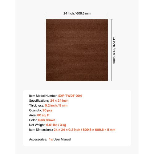 Mattplattor 610x610 mm 20 ST Självhäftande Mattor Bruna | EU