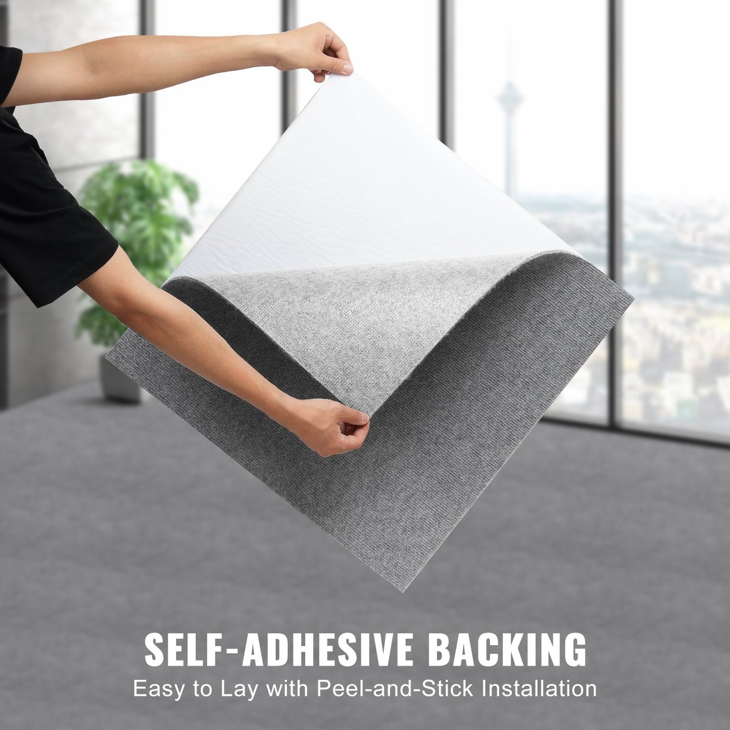 Carpet Tiles Peel and Stick, 24" x 24" Square Self-Adhesive Carpet Floor Tiles, Soft Padded Rugs, Easy Install DIY for Bedroom Living Room Indoor Outdoor (9 Tiles, Light Gray)