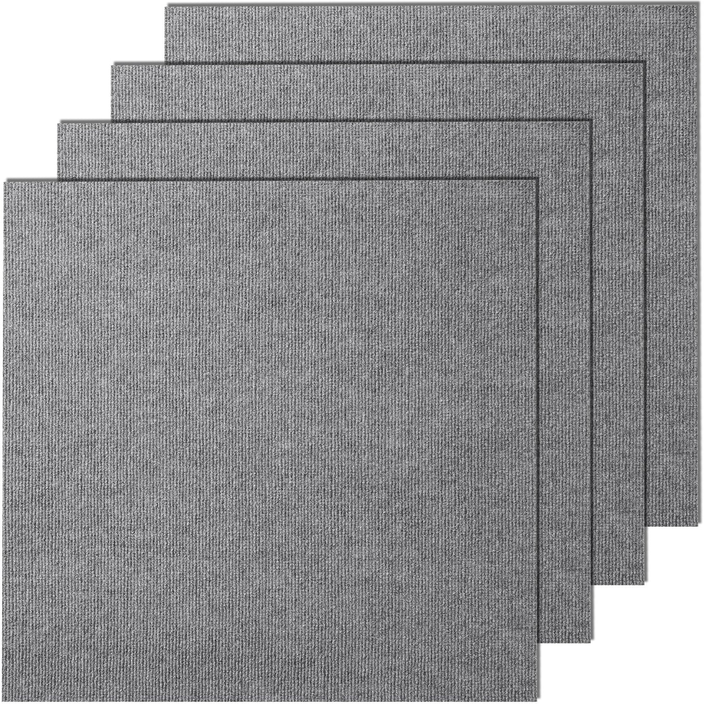 Carpet Tiles Peel and Stick, 24" x 24" Square Self-Adhesive Carpet Floor Tiles, Soft Padded Rugs, Easy Install DIY for Bedroom Living Room Indoor Outdoor (9 Tiles, Light Gray)