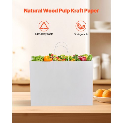 Kraftpapperspåsar med handtag 100 st 16x6x12 i festpåse vit | EU