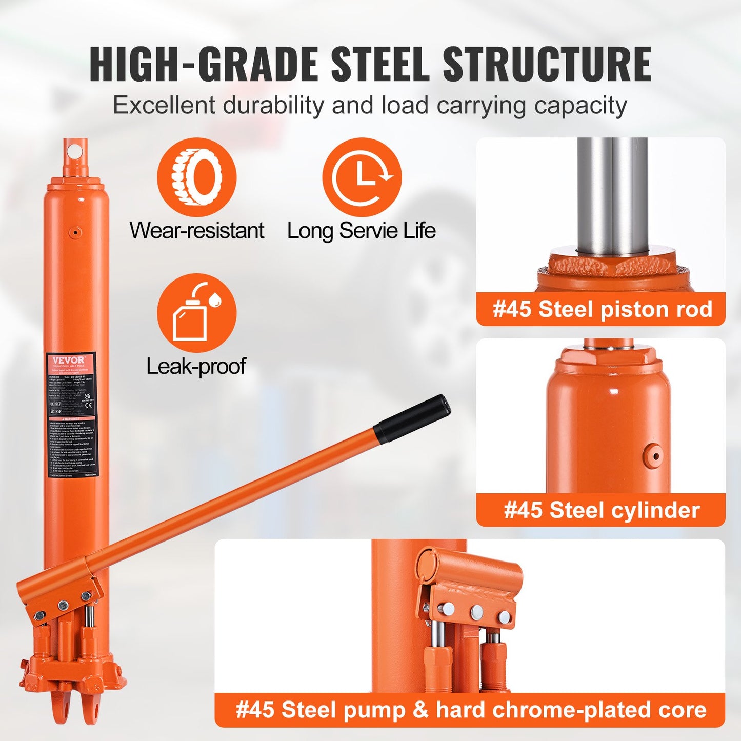 Hydraulic Long Ram Jack, 8 Ton Engine Lift Cylinder with Double Piston Pump and Fork Base, Hydraulic Cylinder for Engine Lifts, Hydraulic Garage/Workshop Cranes, Mechanical, Farm