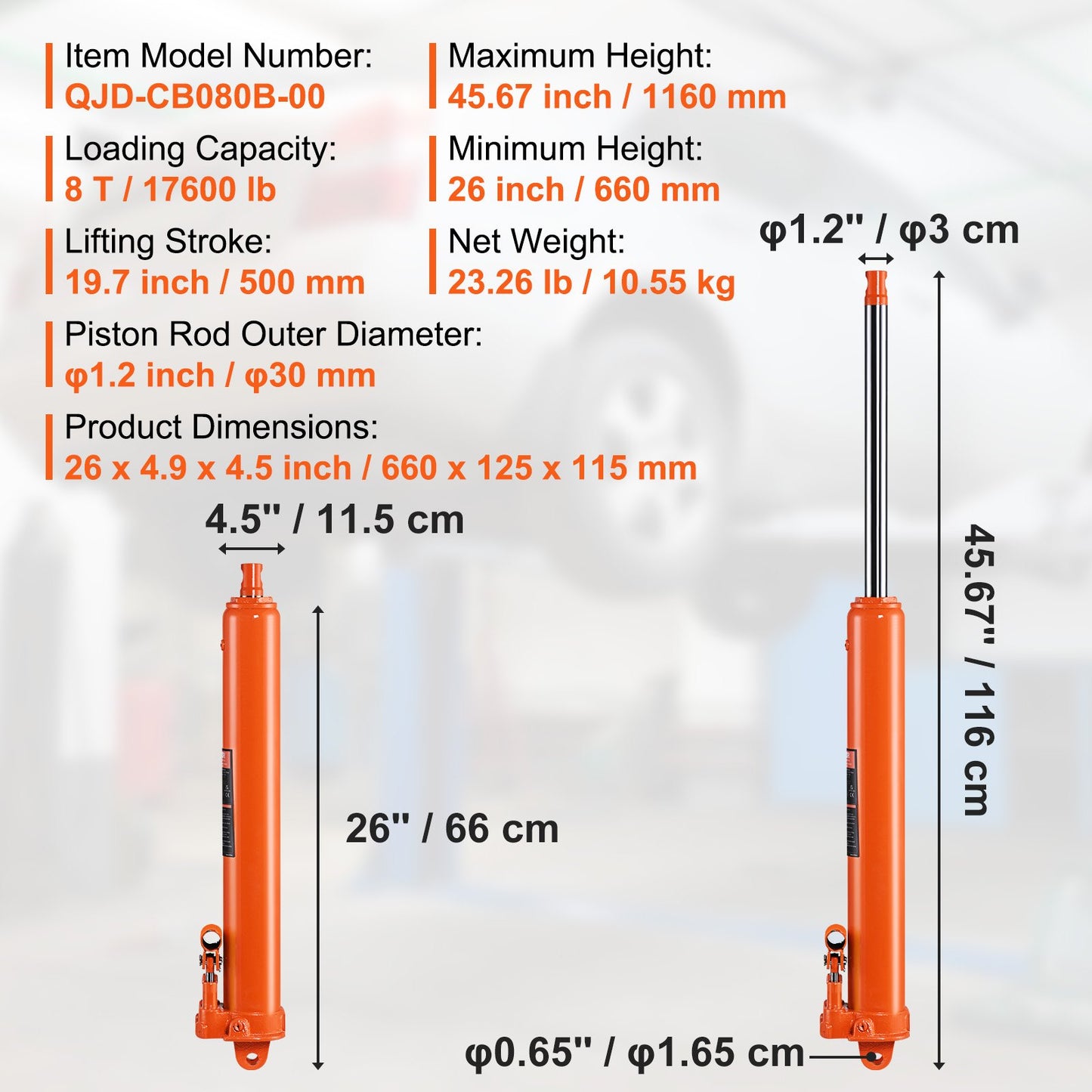 Hydraulic Long Ram Jack, 8 Ton Engine Lift Cylinder with Double Piston Pump and Fork Base, Hydraulic Cylinder for Engine Lifts, Hydraulic Garage/Workshop Cranes, Mechanical, Farm