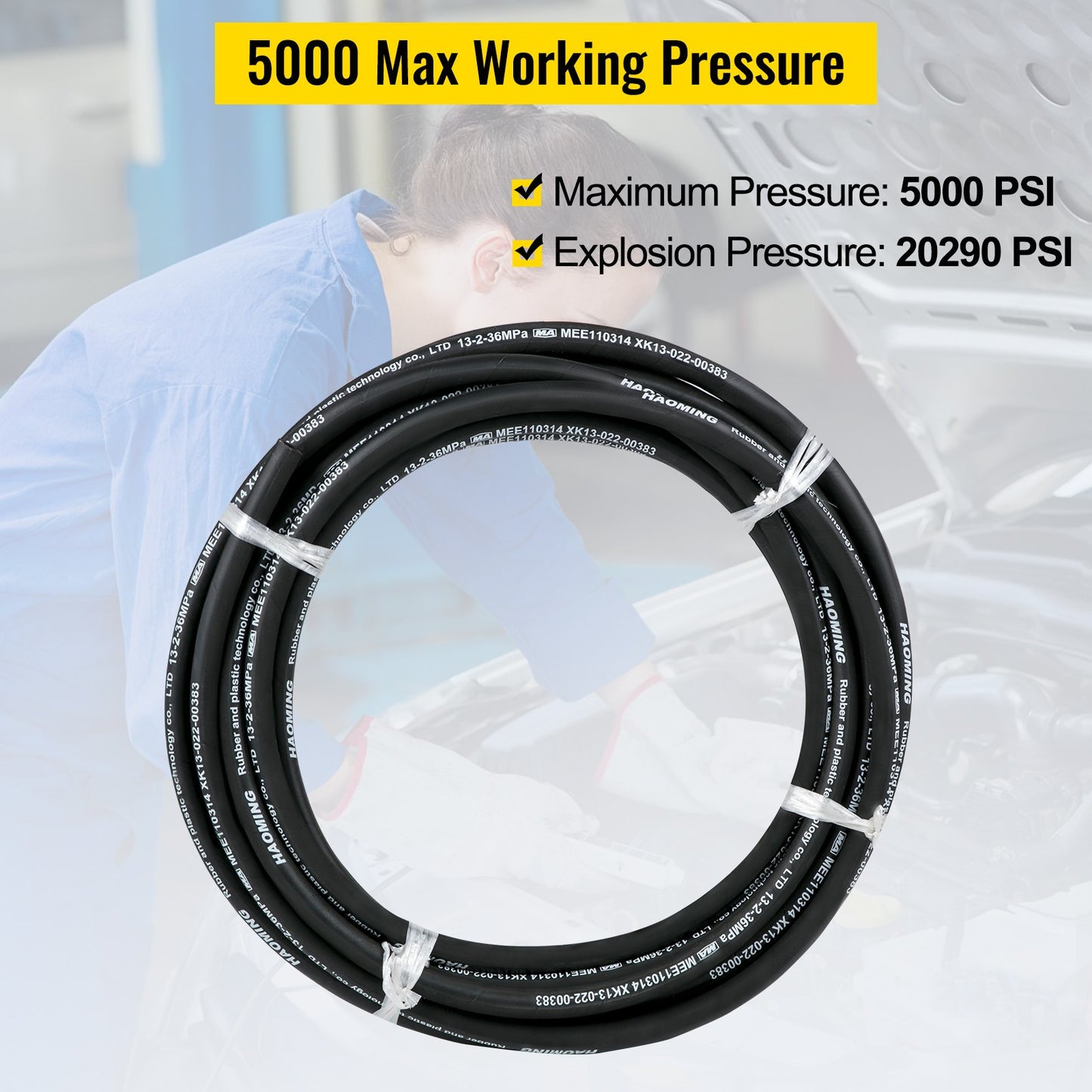 Hydraulic Hose 1/2" Hydraulic Oil Hoses 50 Feet 5000 PSI Maximum Pressure