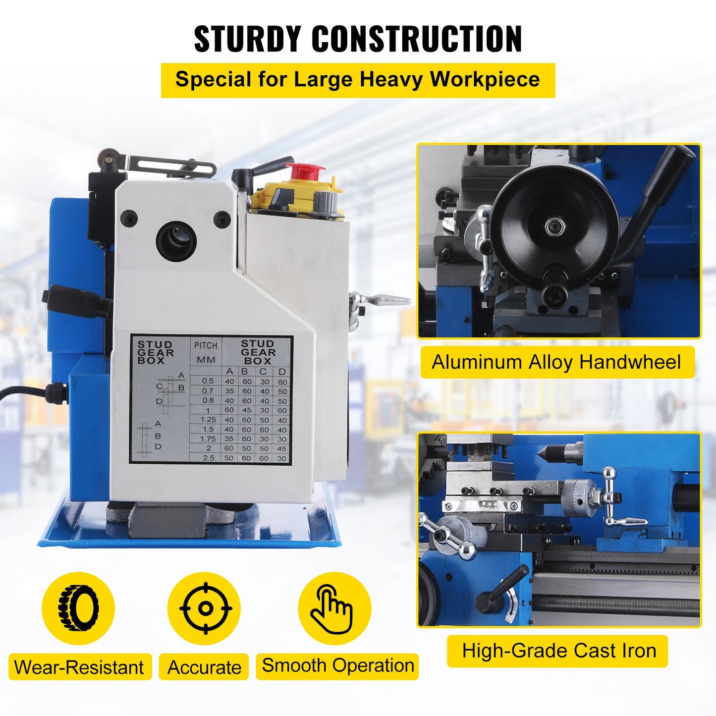 Mini Metal Lathe 7x12 Inch Precision Variable Speed 2250RPM 400W Telescopic Scale Sets Metal Wood Working Lathe Automatic with 3-Jaw Self-Centering Chuck