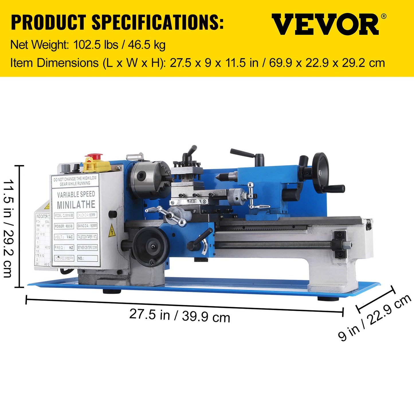 Mini Metal Lathe 7x12 Inch Precision Variable Speed 2250RPM 400W Telescopic Scale Sets Metal Wood Working Lathe Automatic with 3-Jaw Self-Centering Chuck