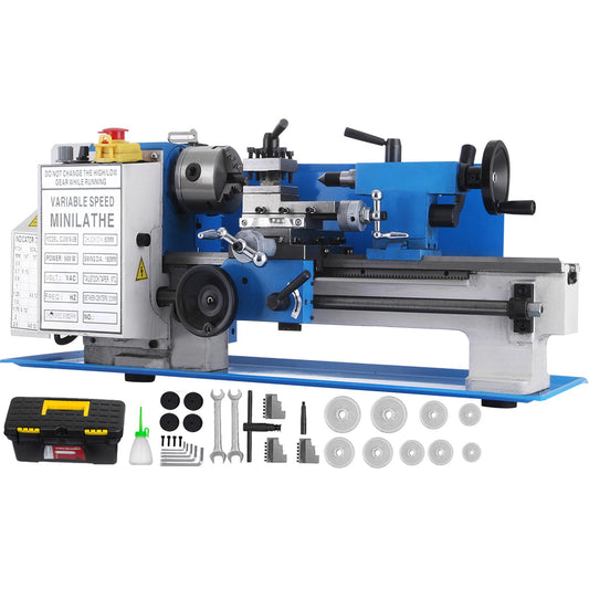 Mini Metal Lathe 7x12 Inch Precision Variable Speed 2250RPM 400W Telescopic Scale Sets Metal Wood Working Lathe Automatic with 3-Jaw Self-Centering Chuck