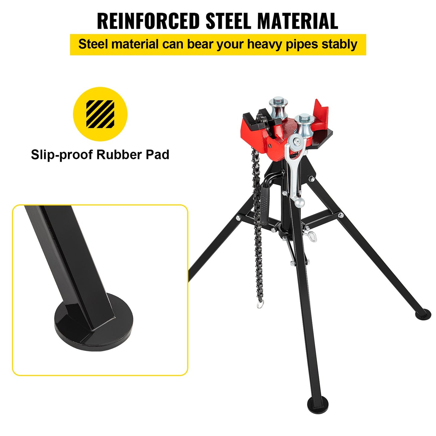 Dreibeiniger Rohrkettenschraubstock | Rohrkapazität 1/8"-5" | 36,4" Länge | Tragbare, klappbare Stahlbeine | Rohr greifen, stützen und biegen | Ideal für Fabrik, Werkstatt und Heimgebrauch