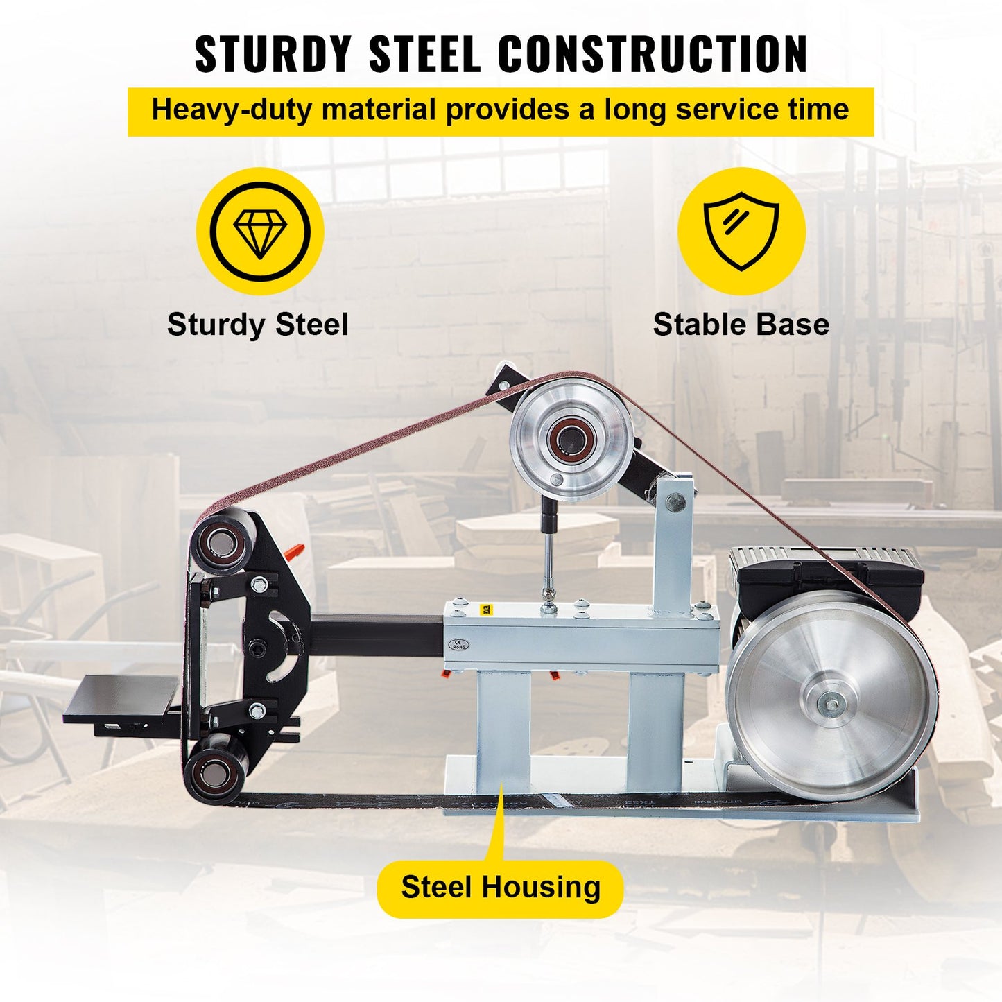 2HP belt sander constant speed 2 X 82 inch belt disc sander with 3 grinding discs 110V bench grinder 12 inch disc and flat flat tool rest for knife making