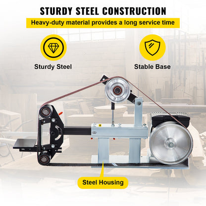 2HP belt sander constant speed 2 X 82 inch belt disc sander with 3 grinding discs 110V bench grinder 12 inch disc and flat flat tool rest for knife making
