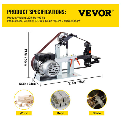 2HP belt sander constant speed 2 X 82 inch belt disc sander with 3 grinding discs 110V bench grinder 12 inch disc and flat flat tool rest for knife making
