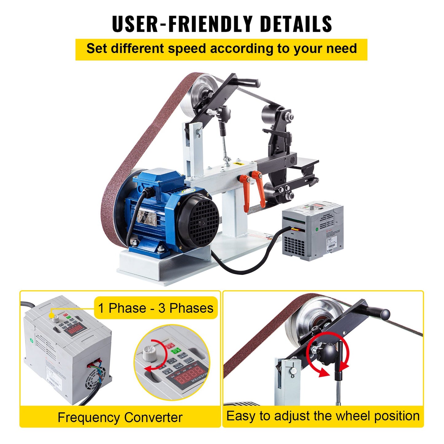 Benchtop &amp; Belt Sander Benchtop Sander 1.5KW with Ph 427 X 12" Wheel Adjustable Sanding Belt, Central Machine Belt and Disc Sander 0-2800 rpm Combination Sanders