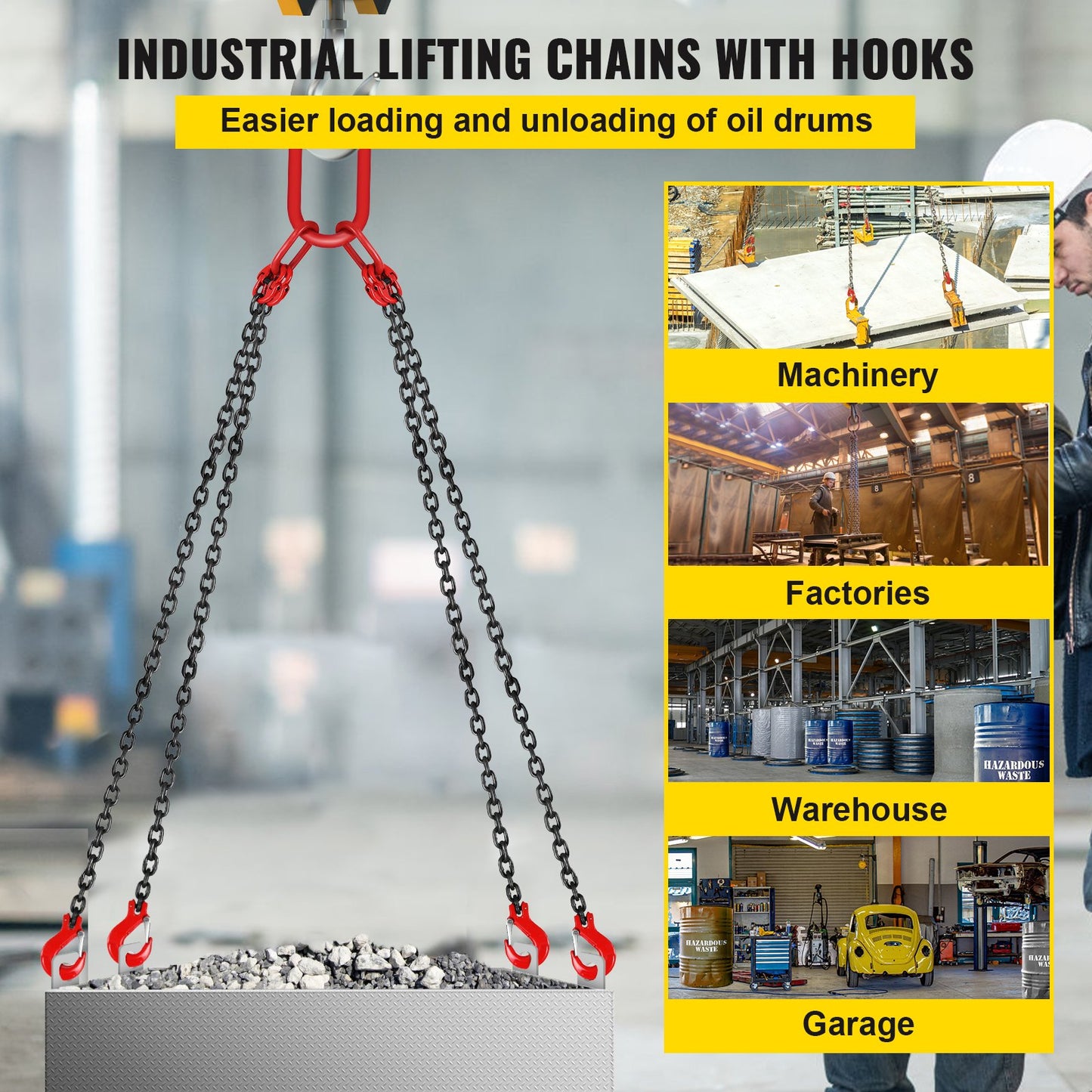 8MM Lifting Chain Sling with Hooks, 4 Legs Chain Sling Chain Sling, 1.5M Lifting Chains Chain Hanging with Shorter Crane 11023LBS/5T