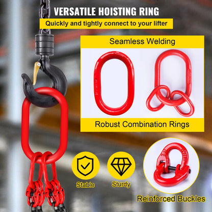8MM Lifting Chain Sling with Hooks, 4 Legs Chain Sling Chain Sling, 1.5M Lifting Chains Chain Hanging with Shorter Crane 11023LBS/5T