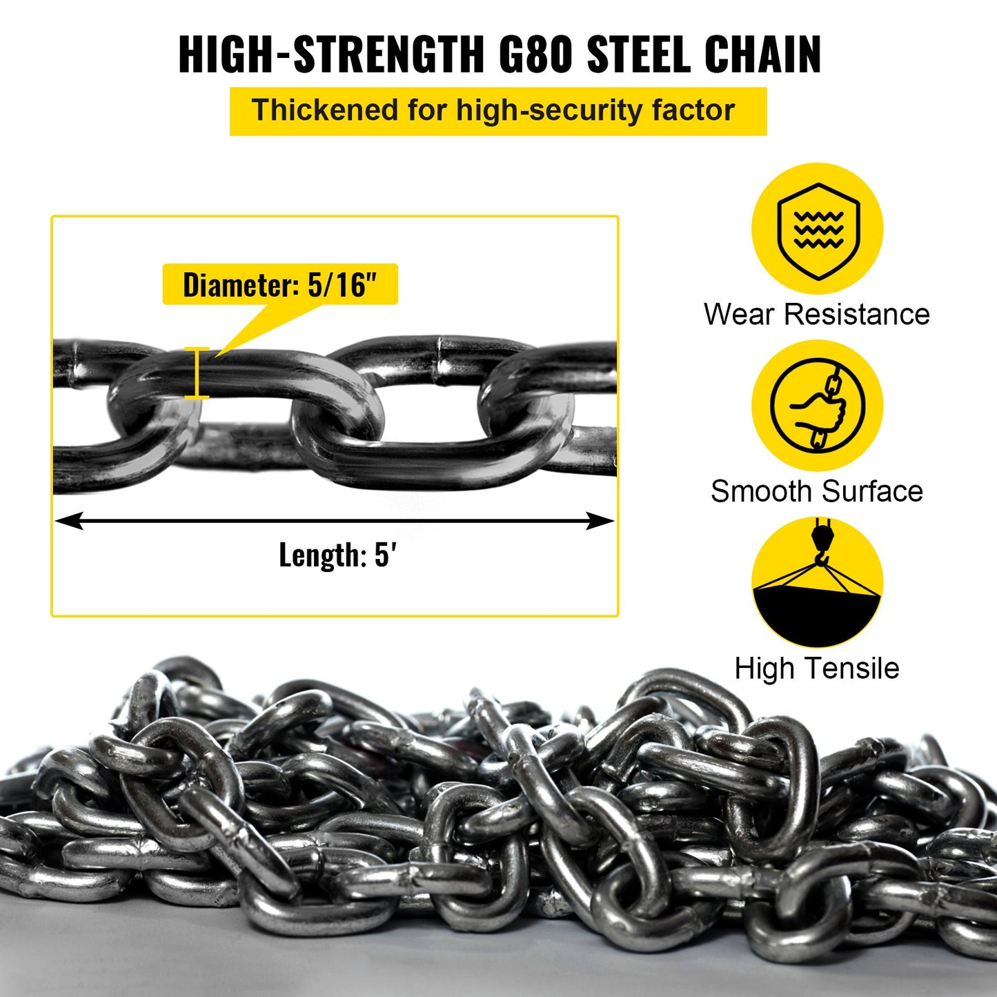 8MM Lifting Chain Sling with Hooks, 4 Legs Chain Sling Chain Sling, 1.5M Lifting Chains Chain Hanging with Shorter Crane 11023LBS/5T