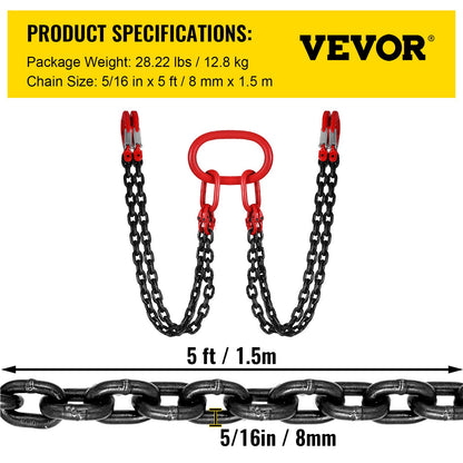 8MM Lifting Chain Sling with Hooks, 4 Legs Chain Sling Chain Sling, 1.5M Lifting Chains Chain Hanging with Shorter Crane 11023LBS/5T