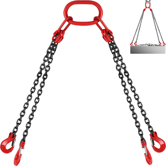 8MM lyftkedjesling med krokar, 4 ben kedjesling kedjesling, 1,5M lyftkedjor Kedjehängande med kortare kran 11023LBS / 5T