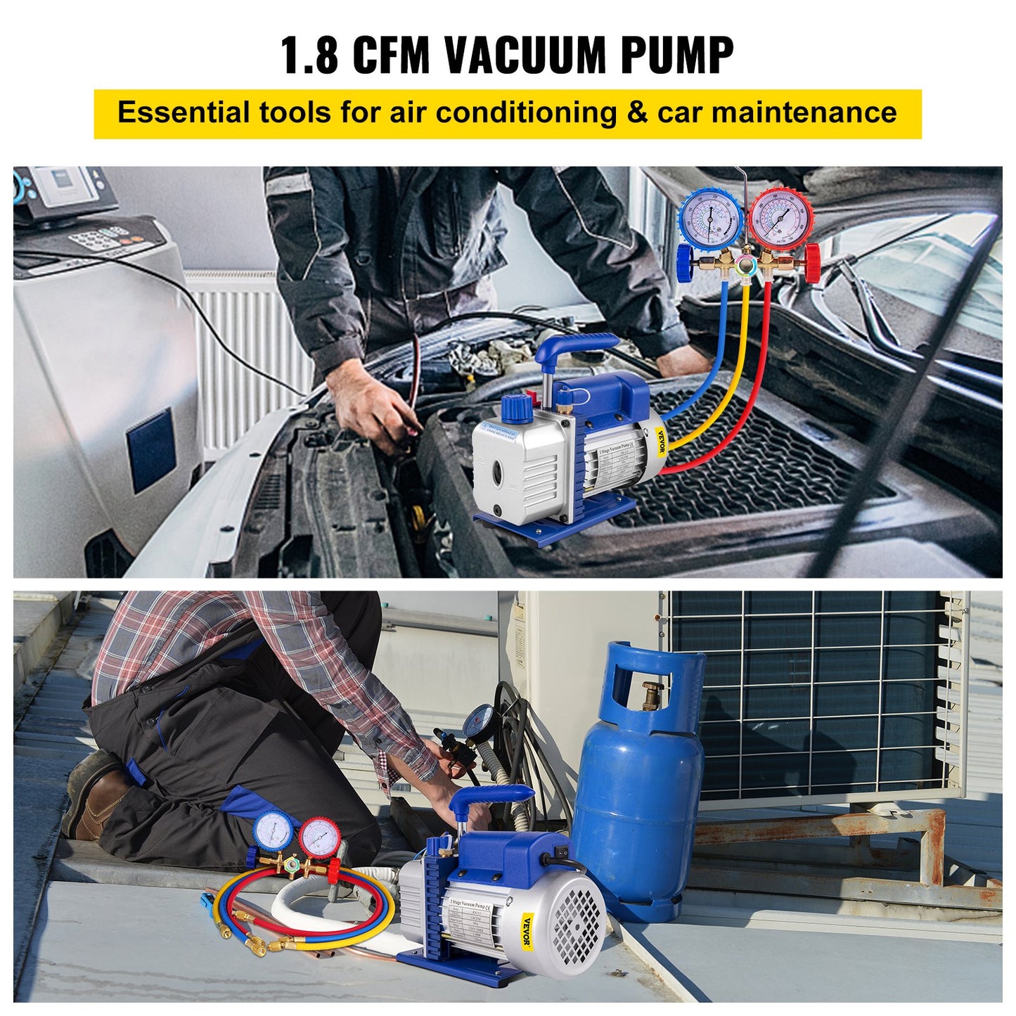 1,8 CFM 1/4 PS Kältemittel-Vakuumpumpen-Kit HVAC, einstufige Vakuumpumpe mit Manometer, Klimaanlage (1,8 CFM 1/4 PS)