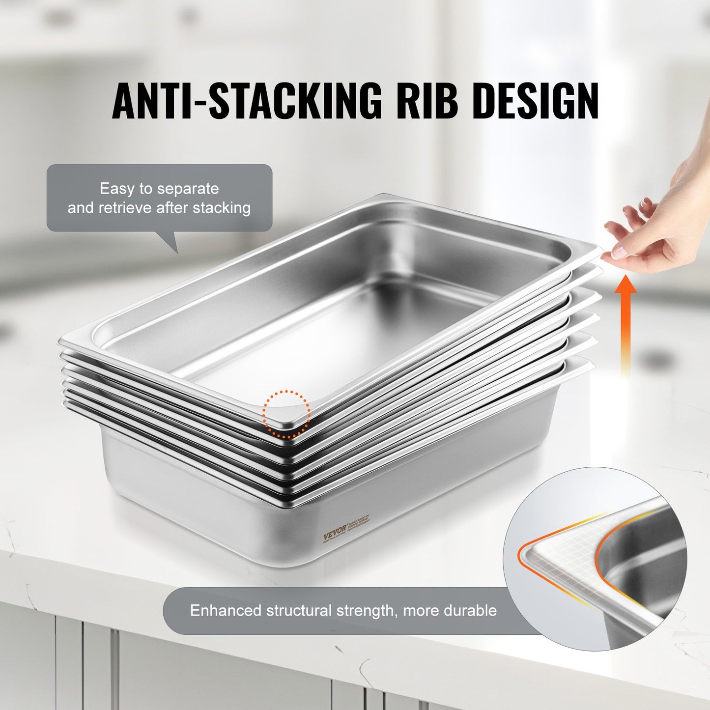 6 Pack Full Size Hotel Pans Steam Bord Pan Rostfritt stål 4" Djup