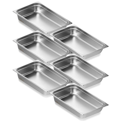6 Pack Full Size Hotel Pans Steam Bord Pan Rostfritt stål 4" Djup
