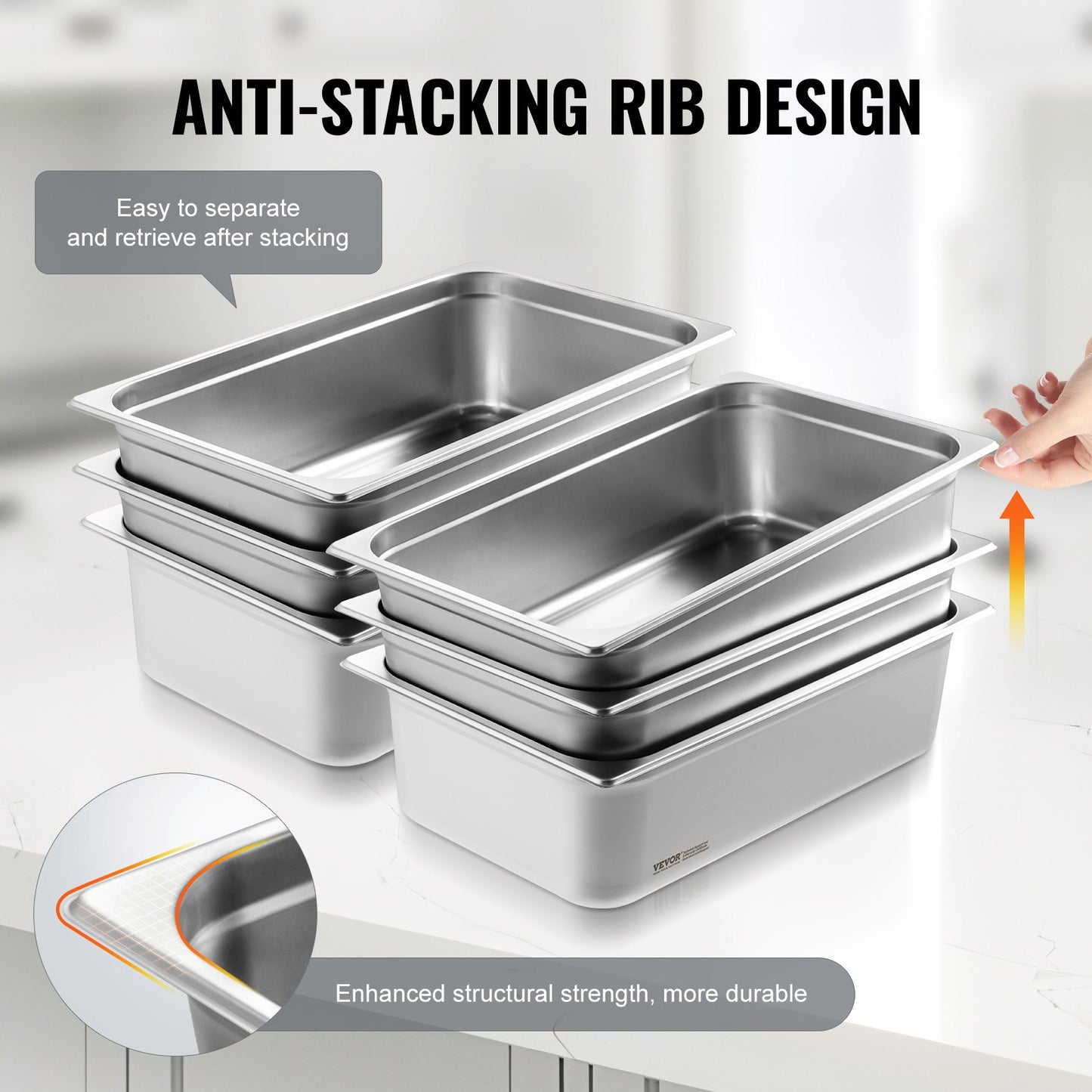 6-pack i full storlek hotellpannor Ångbordspanna rostfritt stål 6" djup