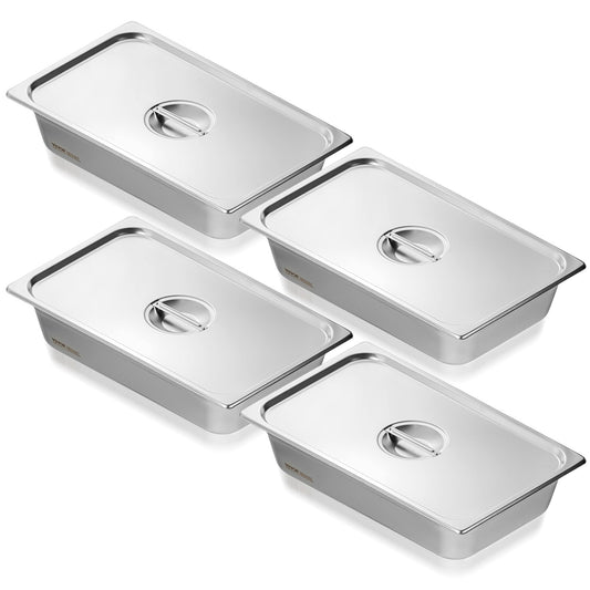 4-pack fullstorlek hotellpannor Ångbordspanna rostfritt stål 4" djupt lock