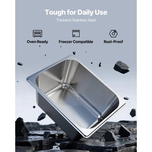 Rostfria ångpannor för hotell med lock, 1/2 storlek x 148 mm djupa, 9 l bordsångpannor, anti-sylt restaurangtillbehör återanvändbar cateringförvaring för hem, fest, restaurang, hotell, buffé, 2-pack |  EU