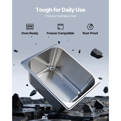 Rostfria ångpannor för hotell med lock, 1/2 storlek x 148 mm djupa, 9 l bordsångpannor, anti-sylt restaurangtillbehör återanvändbar cateringförvaring för hem, fest, restaurang, hotell, buffé, 2-pack |  EU