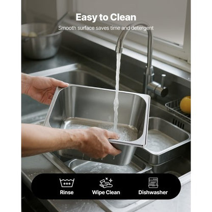 Rostfria ångpannor för hotell med lock, 1/2 storlek x 148 mm djupa, 9 l bordsångpannor, anti-sylt restaurangtillbehör återanvändbar cateringförvaring för hem, fest, restaurang, hotell, buffé, 2-pack |  EU