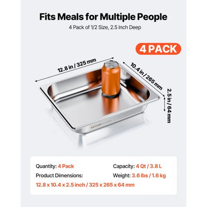 1/2 Hotel-Dampfgarer, 2,5 Zoll tief, Edelstahl, 4er-Pack | EU