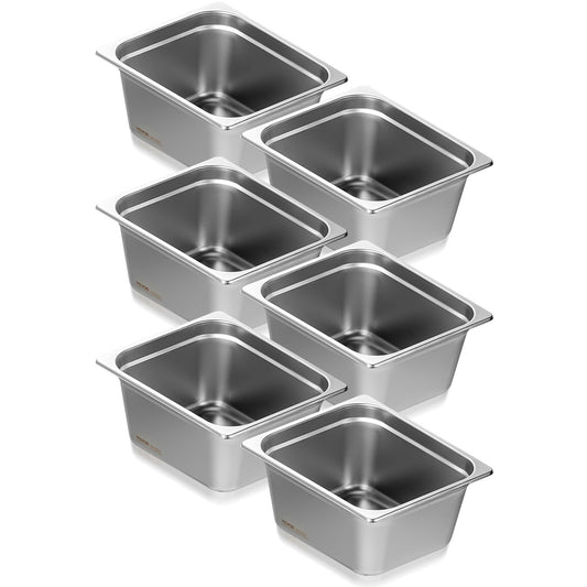 6-pack 1/2 storlek Hotellpannor Ångbordspanna rostfritt stål 6" djup