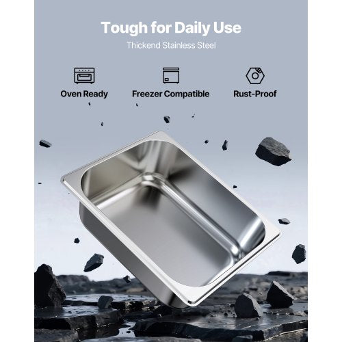 Rostfria ångpannor för hotell, 1/2 storlek x 98 mm djup, 6 l bordsångpanna, anti-sylt restaurangtillbehör återanvändbar rostfri cateringförvaring för hem, fest, restaurang, hotell, buffé, 6-pack |  EU