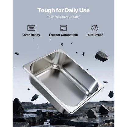 Rostfria ångpannor för hotell, 1/2 storlek x 98 mm djup, 6 l bordsångpanna, anti-sylt restaurangtillbehör återanvändbar rostfri cateringförvaring för hem, fest, restaurang, hotell, buffé, 6-pack |  EU