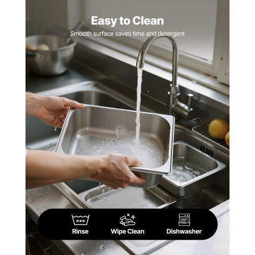 Rostfria ångpannor för hotell, 1/2 storlek x 98 mm djup, 6 l bordsångpanna, anti-sylt restaurangtillbehör återanvändbar rostfri cateringförvaring för hem, fest, restaurang, hotell, buffé, 6-pack |  EU