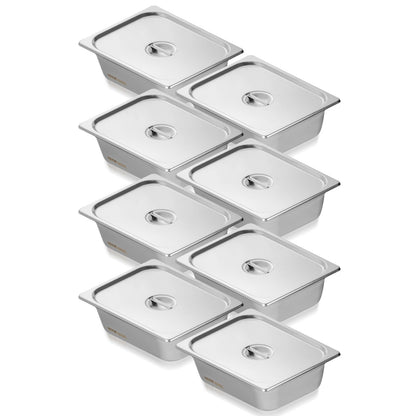 8-pack 1/2 storlek Hotellpannor Ångbordspanna rostfritt stål 4" djupt lock