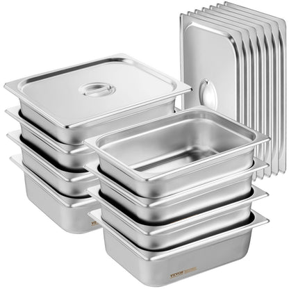8-pack 1/2 storlek Hotellpannor Ångbordspanna rostfritt stål 4" djupt lock