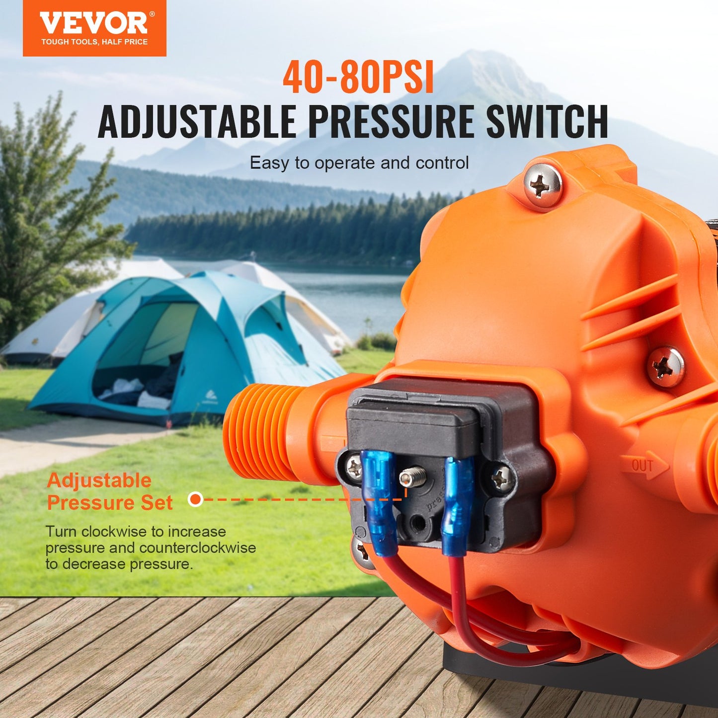 12V membranpump 1,8GPM 6,81 L/min 3-kammar vattenpump tryckbrytare