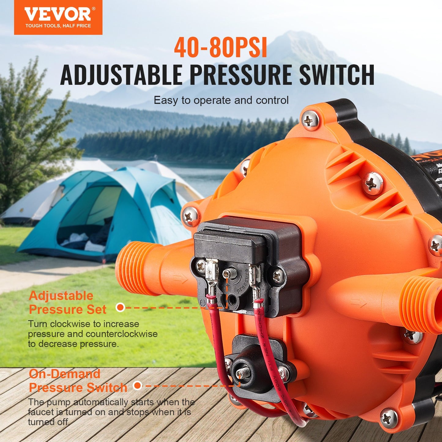 12V membranpump 5GPM 18,93 L/min 5-kammar vattenpump tryckbrytare