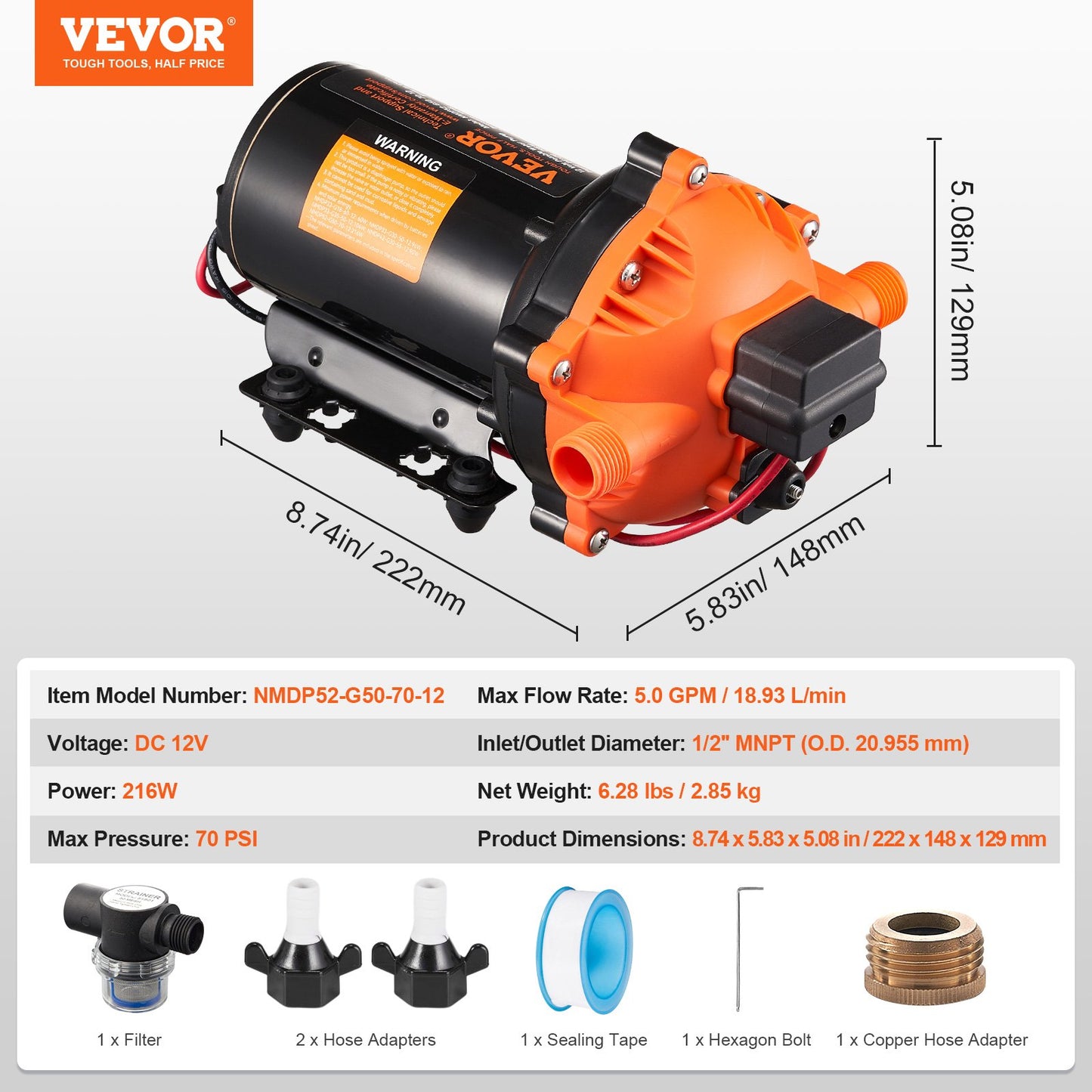 12V membranpump 5GPM 18,93 L/min 5-kammar vattenpump tryckbrytare
