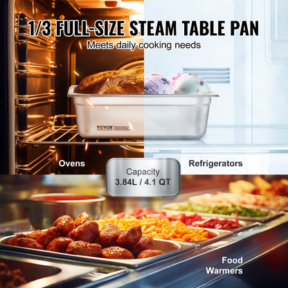 6-pack 1/3 storlek Hotellpannor Ångbordspanna rostfritt stål 4" djup