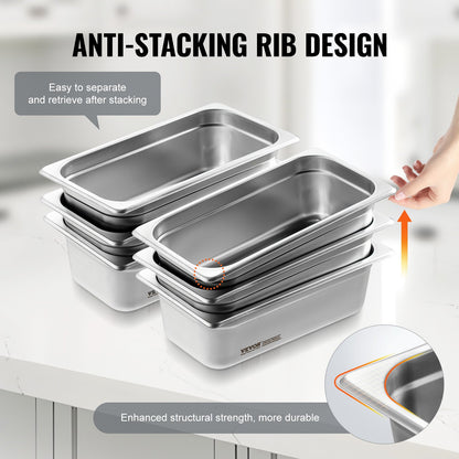 6-pack 1/3 storlek Hotellpannor Ångbordspanna rostfritt stål 4" djup