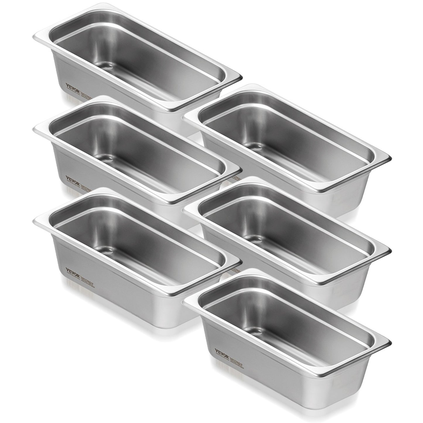 6-pack 1/3 storlek Hotellpannor Ångbordspanna rostfritt stål 4" djup