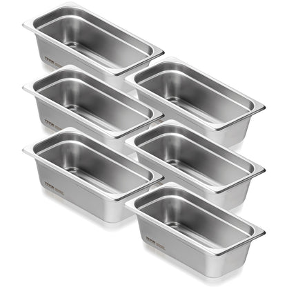 6-pack 1/3 storlek Hotellpannor Ångbordspanna rostfritt stål 4" djup