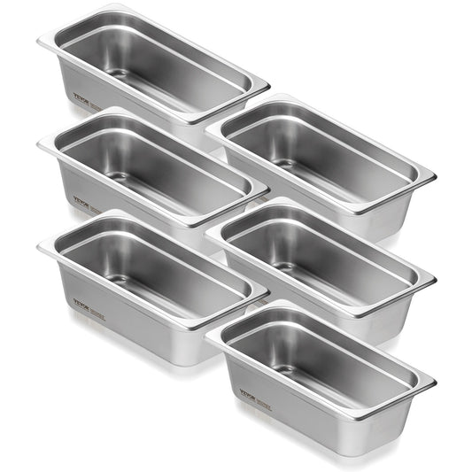 6-pack 1/3 storlek Hotellpannor Ångbordspanna rostfritt stål 4" djup