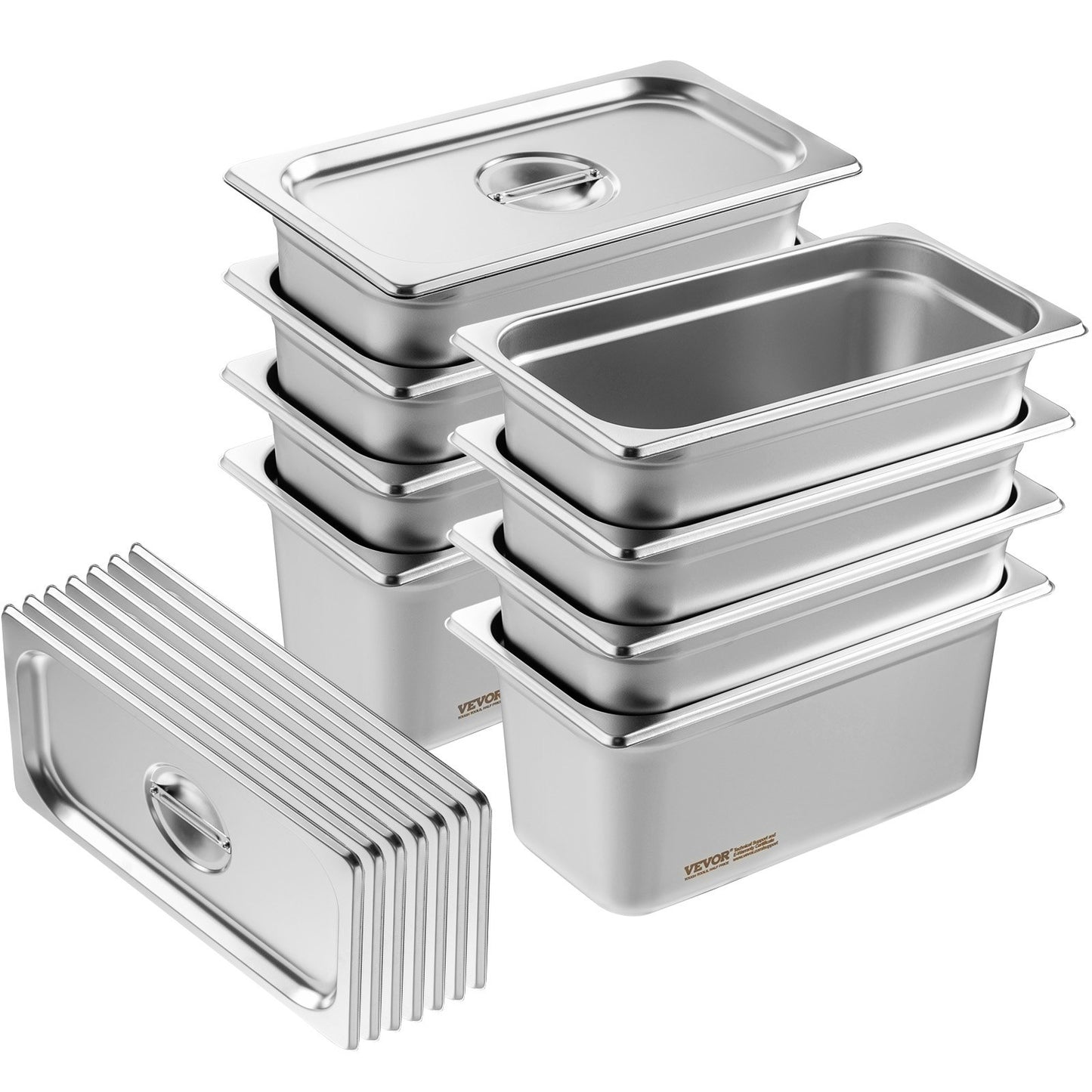 8-pack 1/3 size Hotel Pans Steamer Table Pan Stainless Steel 6" Deep Lid
