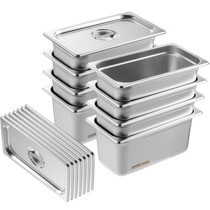 8-pack 1/3 size Hotel Pans Steamer Table Pan Stainless Steel 6" Deep Lid