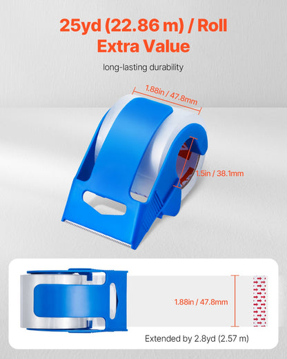 Packtejp 6 rullar 25 yards klar frakttejp med dispenser 2,7 mil