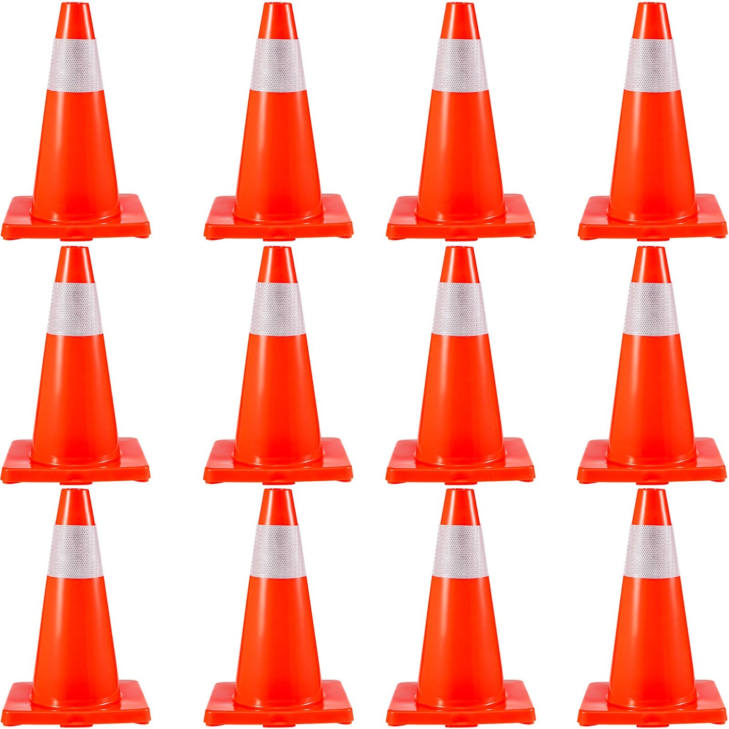 12Pack 18\" trafikkoner, säkerhetsväggparkeringskoner PVC-bas, orange trafikkon med reflekterande kragar, riskkonstruktionskoner för hemtrafikparkering