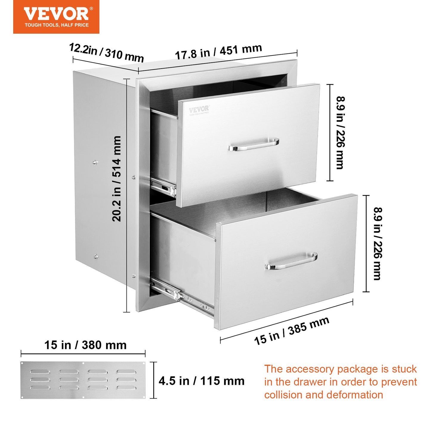 17,7"x20,5" UTOMHUS KÖK / BBQ ISLAND ROSTFRITT STÅL DUBBLA FÖRVARINGSLÅDA